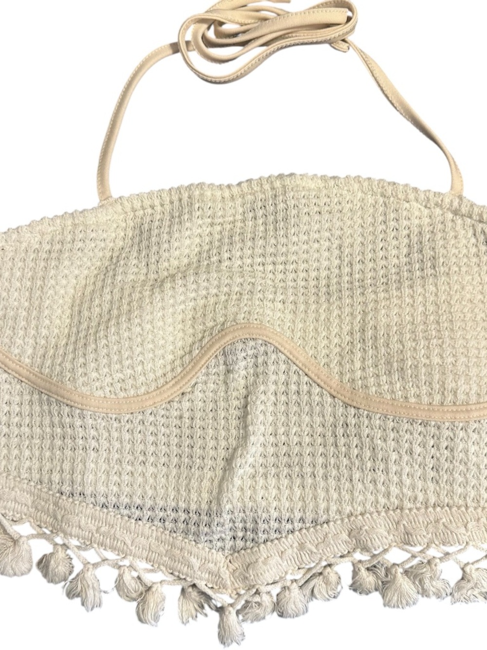 Boture Ivory Waffle Knit Tassel Halter Crop Top Medium 6